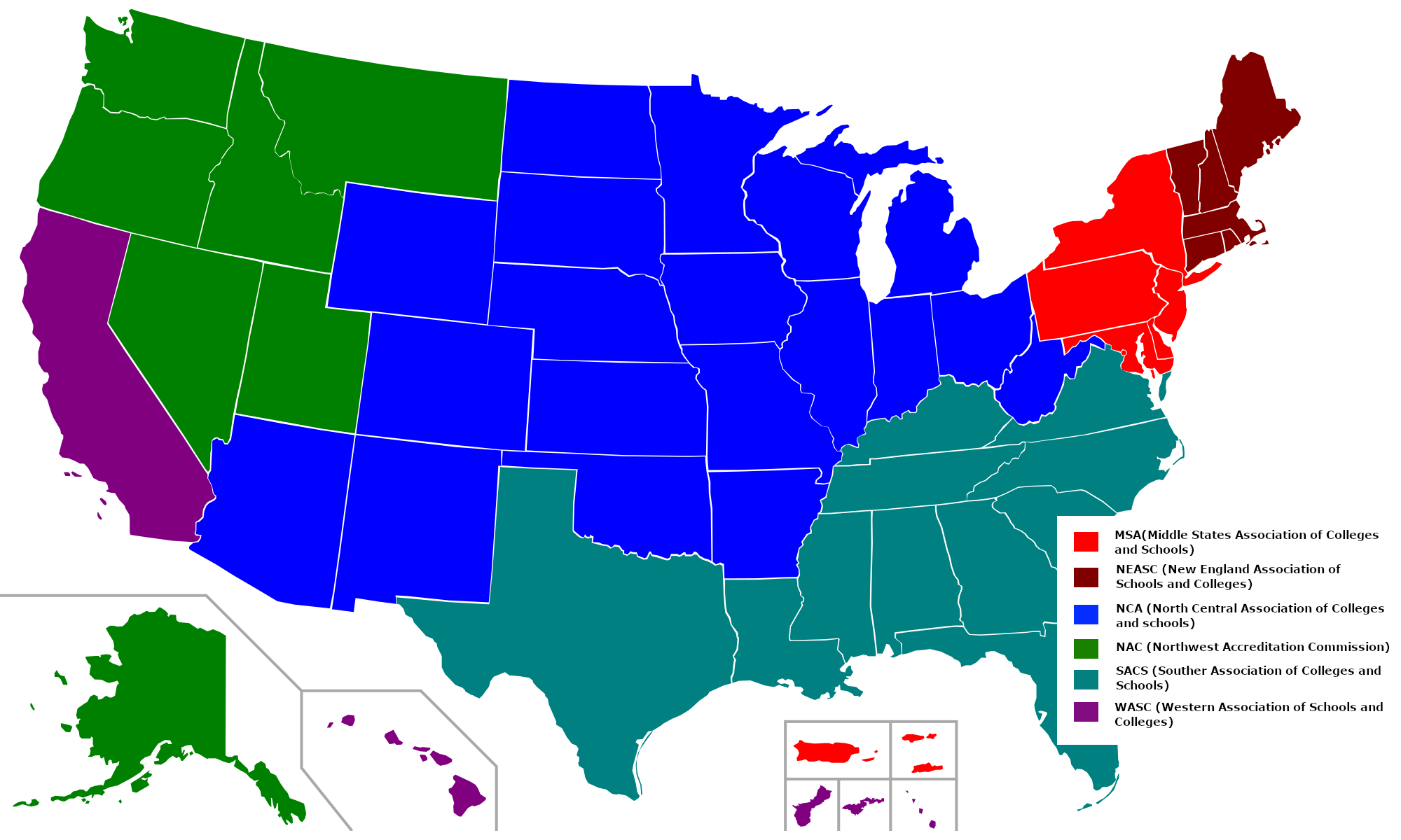 Accreditation Org Map Map of Regional Accreditation Orgs